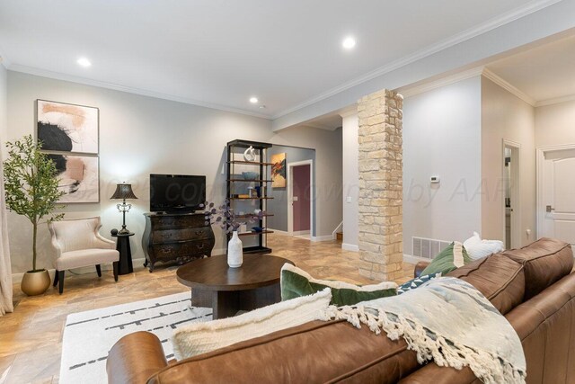 27 Carnoustie Ln, Amarillo, TX 79124 - living area with decorative columns, recessed lighting, and ornamental molding