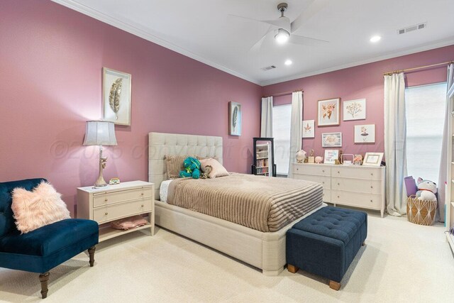 27 Carnoustie Ln, Amarillo, TX 79124 - carpeted bedroom featuring ornamental molding, recessed lighting, and a ceiling fan