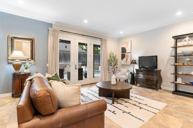 27 Carnoustie Ln, Amarillo, TX 79124 - living room featuring ornamental molding, french doors, and recessed lighting
