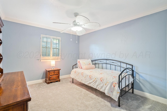 3523 Rutson Dr, Amarillo, TX 79109 - bedroom with crown molding, carpet, baseboards, and a ceiling fan