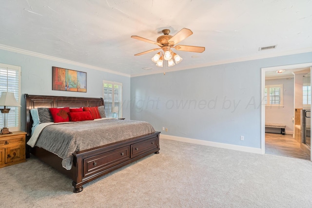 3523 Rutson Dr, Amarillo, TX 79109 - carpeted bedroom with ornamental molding, baseboards, and ceiling fan