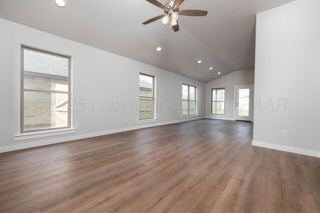 10502 Ruse St, Amarillo, TX 79118 - empty room featuring vaulted ceiling, wood finished floors, a ceiling fan, and recessed lighting