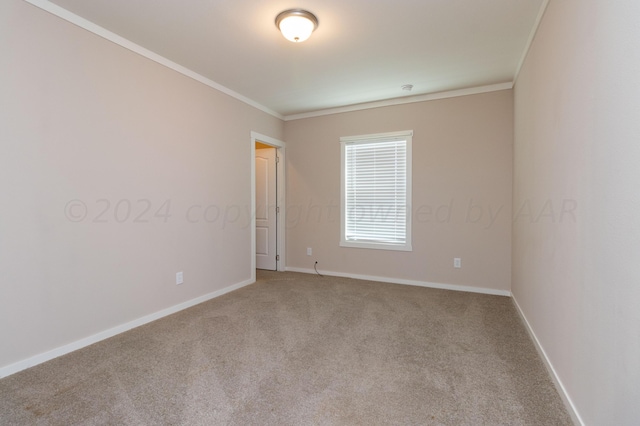 carpeted spare room with ornamental molding