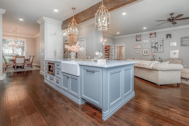 2112 Clubview, Amarillo, TX 79124 - kitchen featuring a chandelier, open floor plan, dark wood finished floors, pendant lighting, and recessed lighting