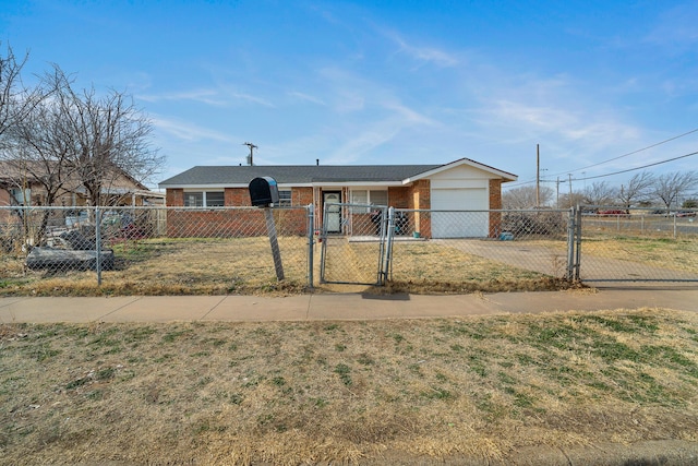 single story home with a garage and a front lawn