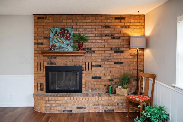 220 Hickory St, Hereford, TX 79045 - detailed view of wood finished floors, a fireplace, and a wainscoted wall
