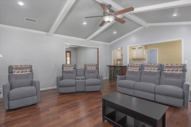 7104 Old Kent Rd, Amarillo, TX 79109 - living area with ceiling fan, dark wood finished floors, recessed lighting, and crown molding