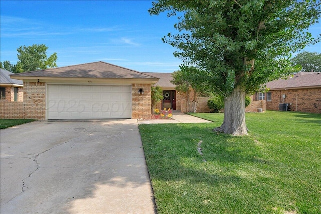 7104 Old Kent Rd, Amarillo, TX 79109 - ranch-style house featuring driveway, a garage, a front lawn, brick siding, and a shingled roof