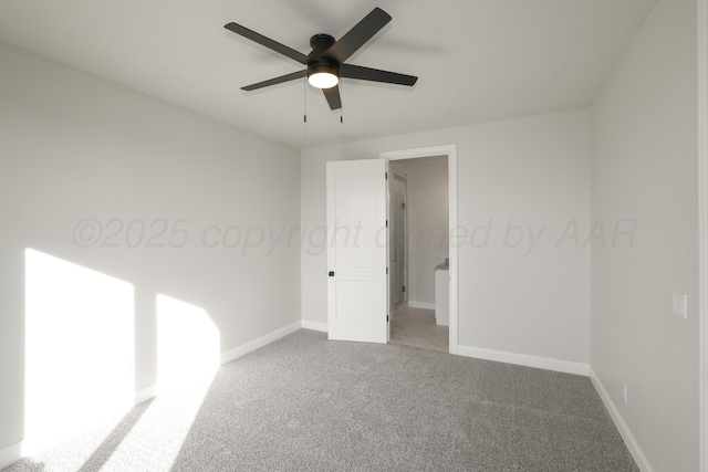 unfurnished bedroom featuring carpet and ceiling fan