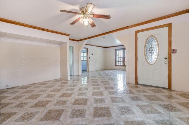 102 S Sumner St, Pampa, TX 79065 - foyer with ornamental molding and a ceiling fan