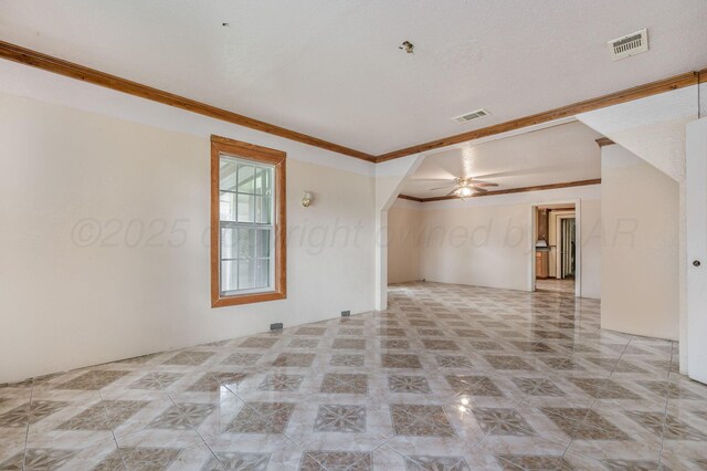 102 S Sumner St, Pampa, TX 79065 - tiled spare room featuring crown molding and a ceiling fan