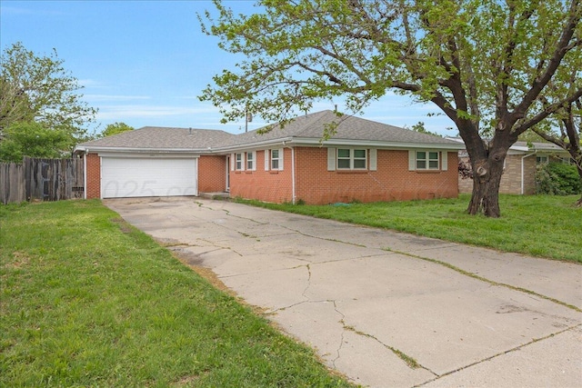 single story home featuring an attached garage, brick siding, and driveway