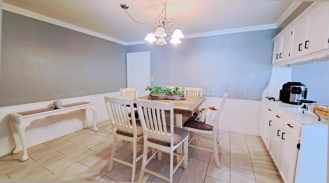 907 Cherry Ave, Dalhart, TX 79022 - dining area with ornamental molding and a chandelier