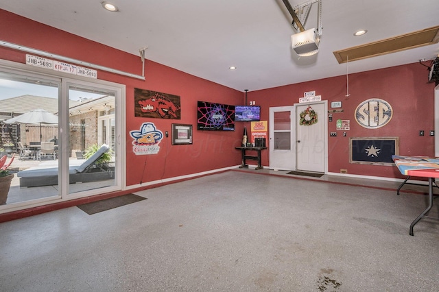 7826 Tarrytown Ave, Amarillo, TX 79121 - garage with recessed lighting, a garage door opener, and baseboards