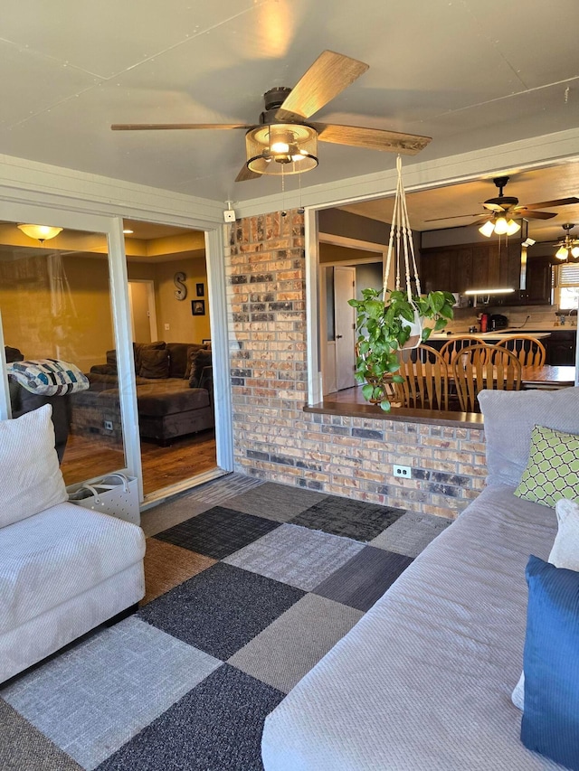 living room with ceiling fan