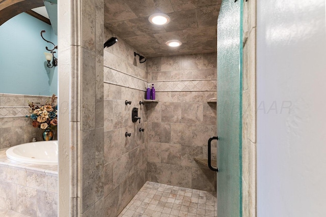 2501 Mackenzie Trl, Amarillo, TX 79124 - bathroom with a garden tub and a stall shower
