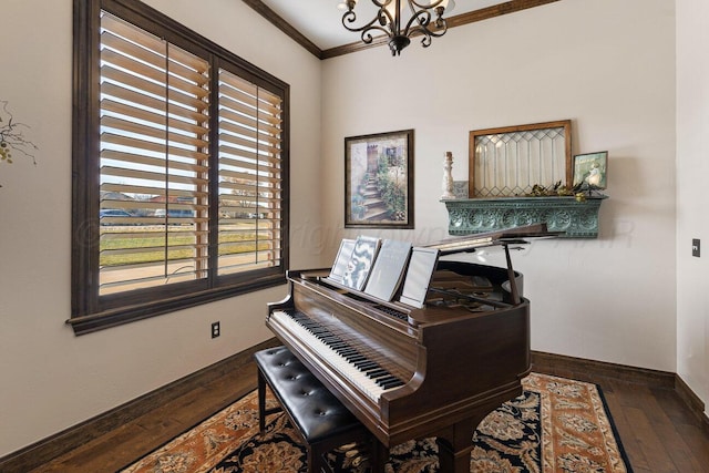2501 Mackenzie Trl, Amarillo, TX 79124 - sitting room featuring hardwood / wood-style floors, an inviting chandelier, baseboards, and ornamental molding
