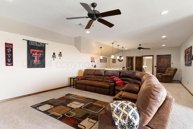 2501 Mackenzie Trl, Amarillo, TX 79124 - living room with recessed lighting, baseboards, light carpet, and ceiling fan