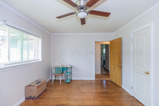 2041 S Travis St, Amarillo, TX 79109 - bedroom with wood finished floors, crown molding, and ceiling fan