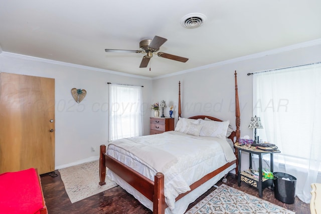 2041 S Travis St, Amarillo, TX 79109 - bedroom featuring crown molding, wood finished floors, and a ceiling fan