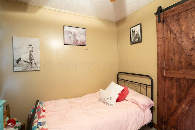 713 N Dwight St, Pampa, TX 79065 - bedroom featuring a barn door and a textured ceiling