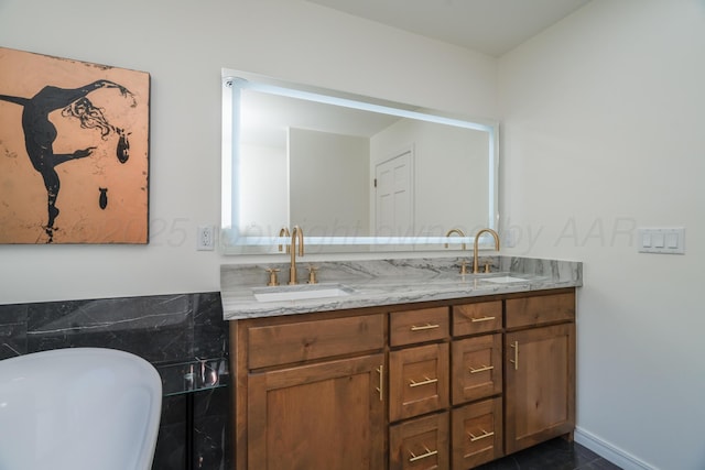 3220 S Travis St, Amarillo, TX 79109 - bathroom with double vanity and a freestanding tub
