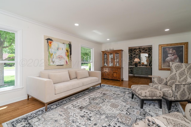 3220 S Travis St, Amarillo, TX 79109 - living area featuring wood finished floors, crown molding, baseboards, and recessed lighting
