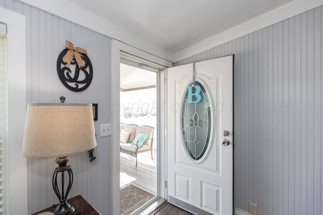 foyer entrance featuring dark wood finished floors