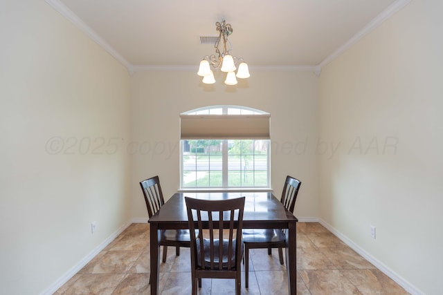 3508 Bismarck Ave, Amarillo, TX 79118 - dining space with a chandelier, ornamental molding, and baseboards