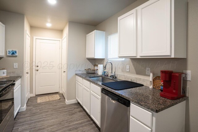 5012 Locker St, Amarillo, TX 79118 - kitchen featuring appliances with stainless steel finishes, dark wood-style floors, white cabinetry, and recessed lighting