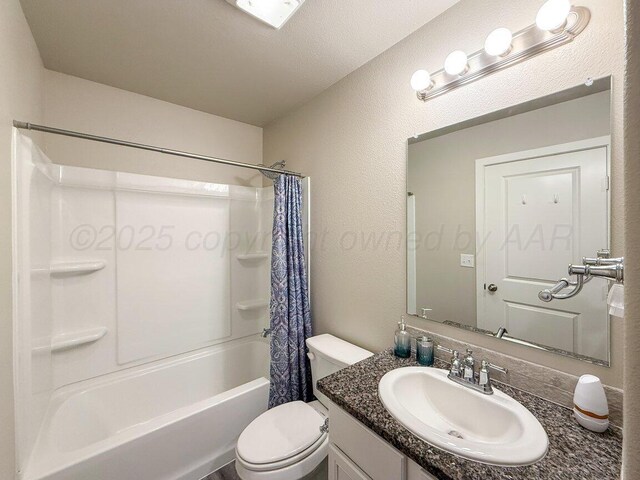 5012 Locker St, Amarillo, TX 79118 - bathroom featuring vanity, shower / bathtub combination with curtain, and a textured wall