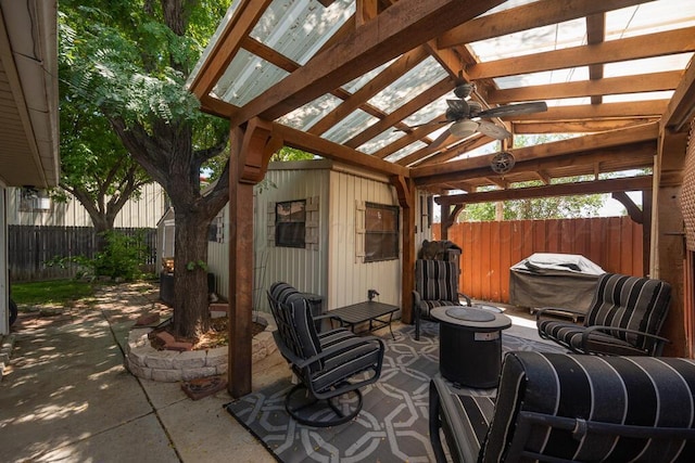 5105 Black Oak Dr, Amarillo, TX 79110 - fenced backyard featuring a ceiling fan, a patio area, and a pergola