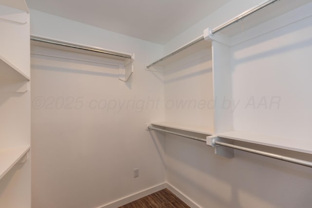 7701 Bellamy Dr, Amarillo, TX 79119 - walk in closet featuring dark wood-style floors