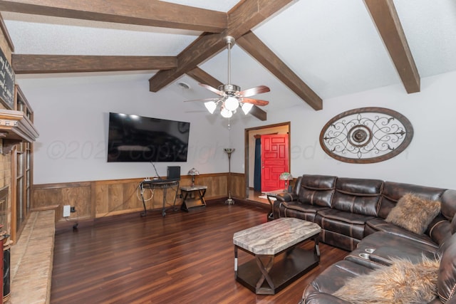 7806 Cervin Dr, Amarillo, TX 79121 - living area with wood finished floors, a ceiling fan, and wainscoting