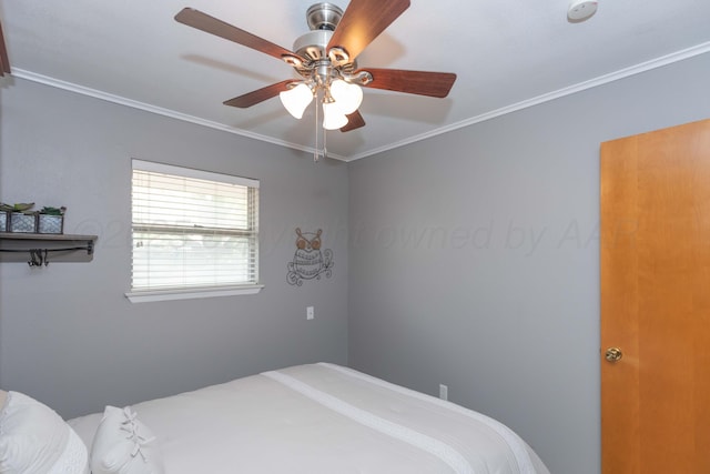 407 Thompson Ln, Canyon, TX 79015 - bedroom featuring ceiling fan and ornamental molding