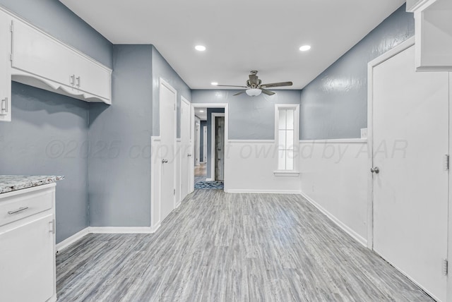 3701 Westlawn Ave, Amarillo, TX 79102 - kitchen with a ceiling fan, white cabinetry, light wood-type flooring, and recessed lighting