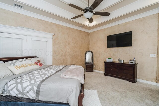 212 Cimarron St, Borger, TX 79007 - carpeted bedroom with ornamental molding, ceiling fan, and baseboards