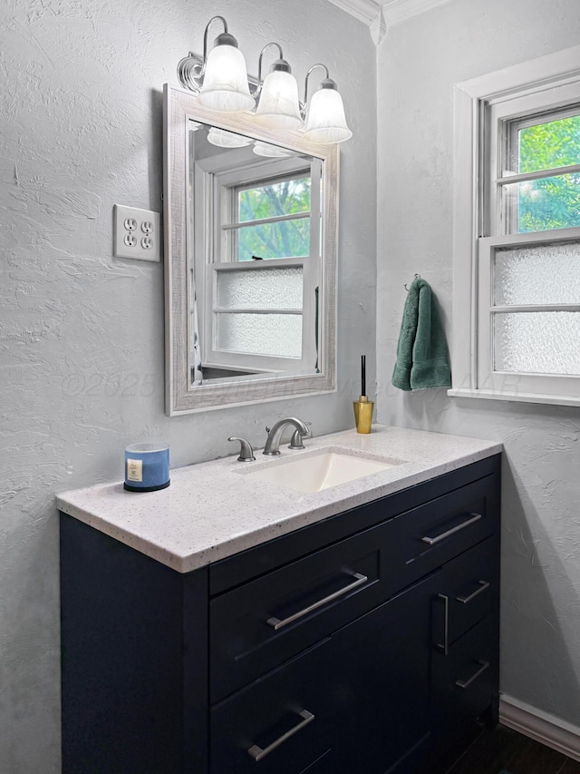 424 Santa Fe St, Borger, TX 79007 - bathroom featuring vanity and ornamental molding