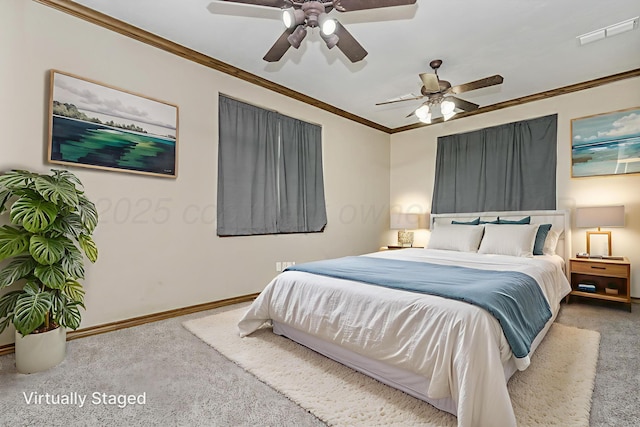 7402 Lynnlee Pl, Amarillo, TX 79121 - bedroom featuring carpet, crown molding, and ceiling fan