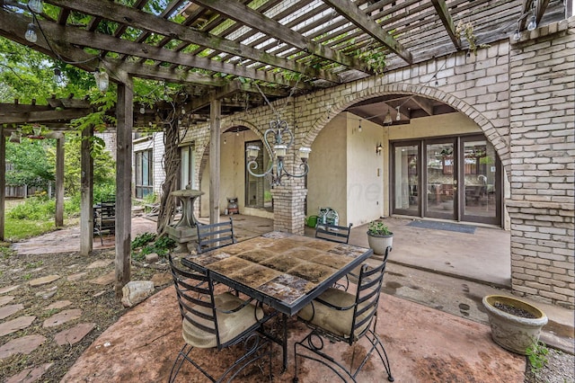 7402 Lynnlee Pl, Amarillo, TX 79121 - view of patio featuring outdoor dining space, a pergola, and french doors