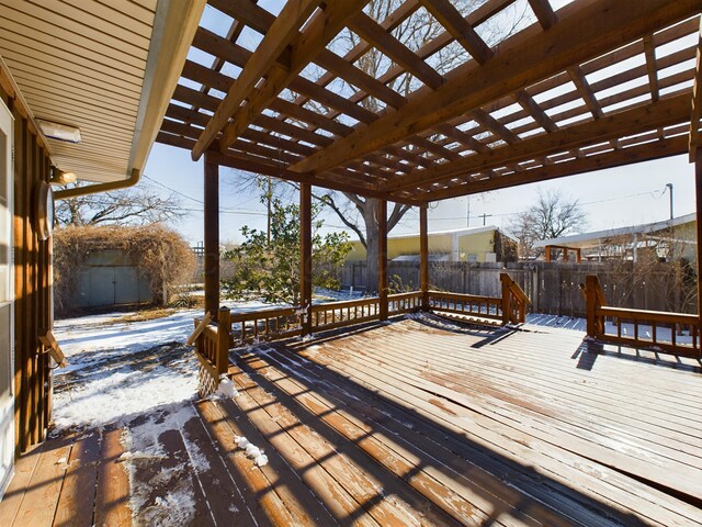 1924 N Dwight St, Pampa, TX 79065 - snow covered deck featuring fence and a pergola