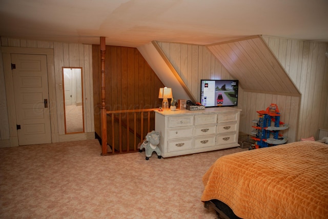 400 W 7th St, Panhandle, TX 79068 - bedroom featuring wood walls, carpet floors, and lofted ceiling