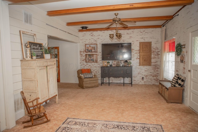 400 W 7th St, Panhandle, TX 79068 - living area featuring a ceiling fan and beamed ceiling
