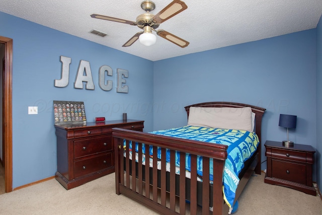 8001 Arbor St, Amarillo, TX 79110 - carpeted bedroom with a ceiling fan and a textured ceiling