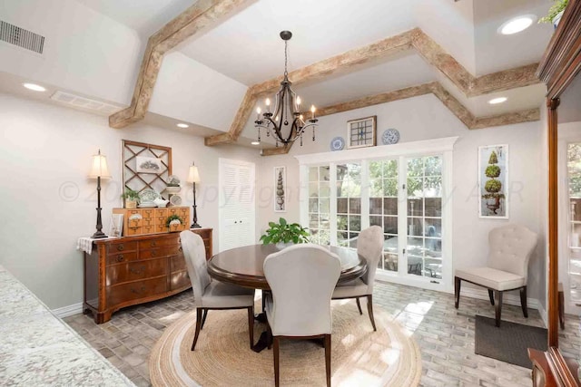 2200 Parker St, Amarillo, TX 79109 - dining area with a chandelier, recessed lighting, baseboards, and brick patterned flooring
