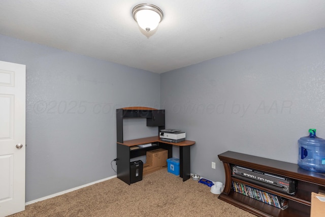 home office featuring light carpet