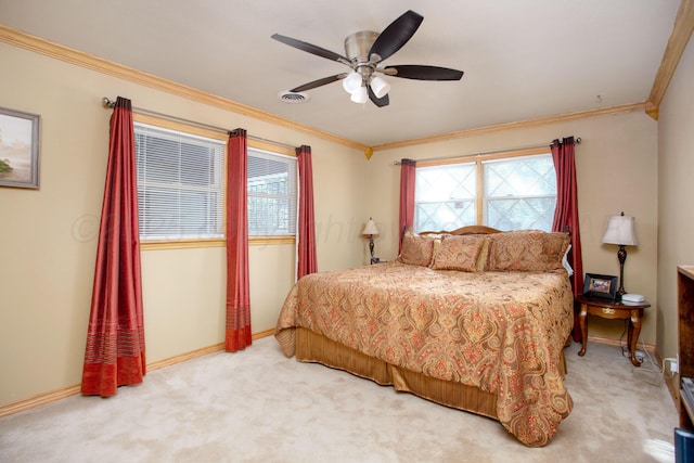 2900 Teckla Blvd, Amarillo, TX 79106 - bedroom with crown molding, carpet flooring, multiple windows, and ceiling fan
