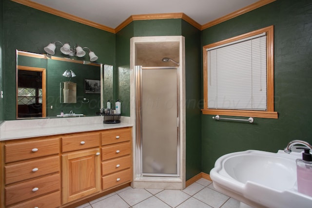 2900 Teckla Blvd, Amarillo, TX 79106 - bathroom with tile patterned floors, a shower stall, and ornamental molding