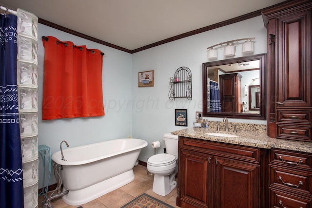 2900 Teckla Blvd, Amarillo, TX 79106 - full bathroom with vanity, a freestanding bath, ornamental molding, and tile patterned floors