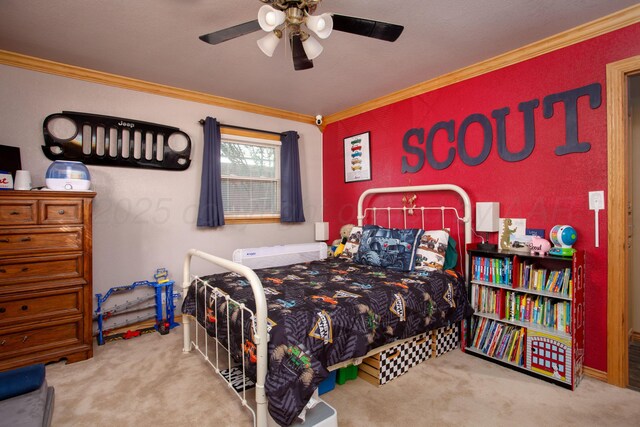 2900 Teckla Blvd, Amarillo, TX 79106 - carpeted bedroom with crown molding and a ceiling fan